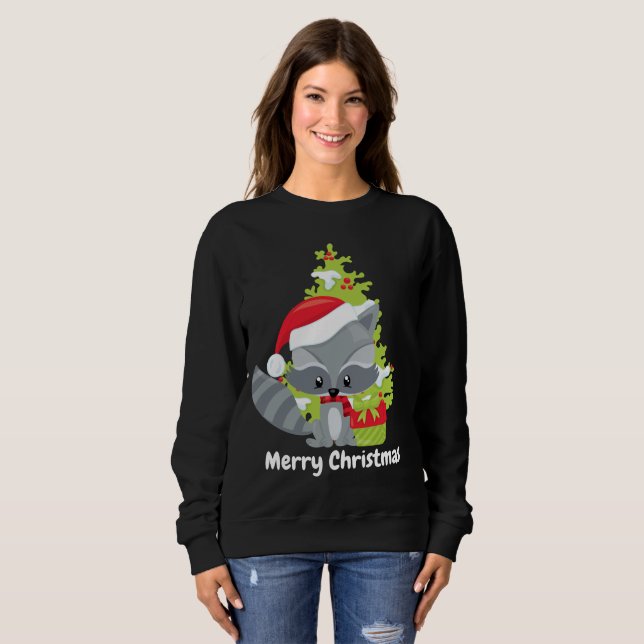 Christmas Raccoon add message sweatshirt (Front Full)