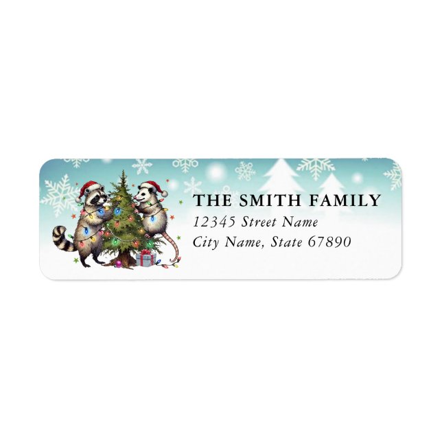 Christmas Raccoon and Opossum Address Labels (Front)