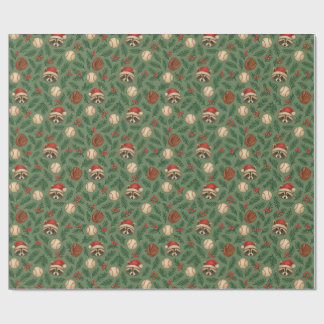 Christmas Raccoon Baseball Wrapping Paper