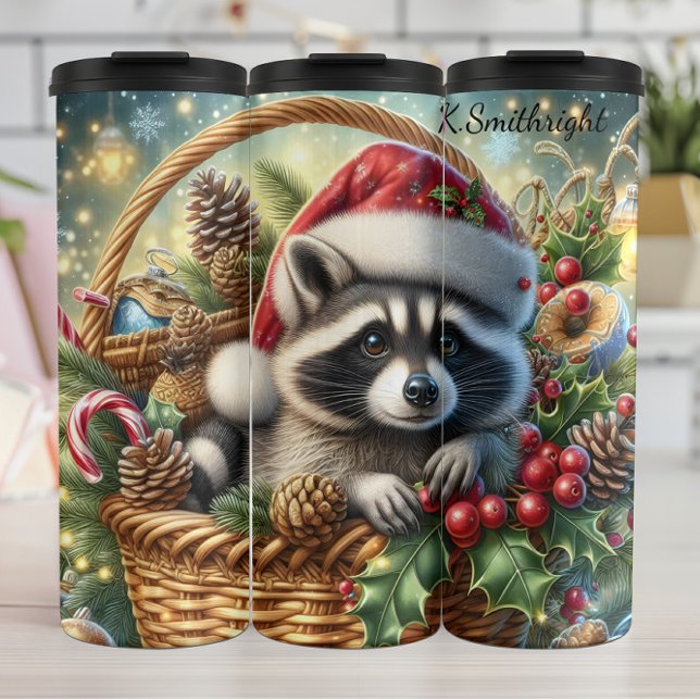 Christmas Raccoon Basket Holiday Cheer Thermal Tumbler (Creator Uploaded)