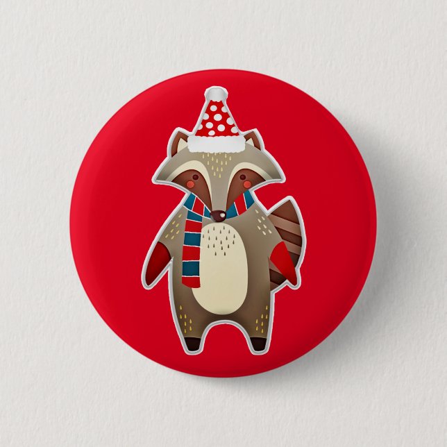 christmas raccoon button (Front)