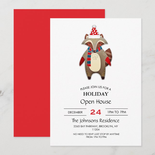 Christmas Raccoon Cartoon          Invitation (Front/Back)