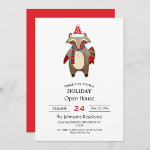 Christmas Raccoon Cartoon          Invitation
