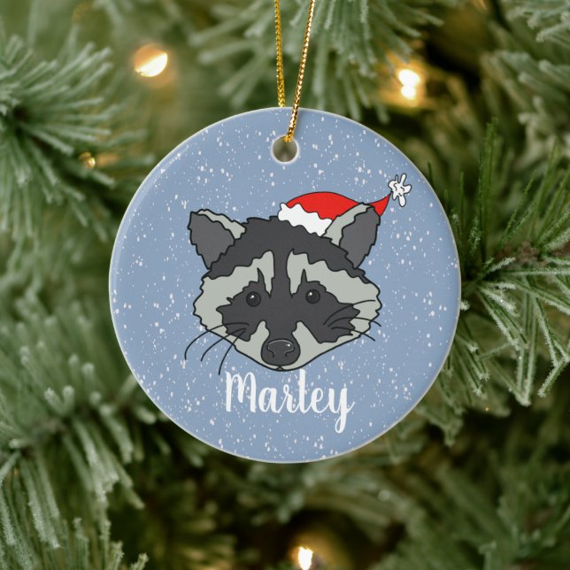 Christmas Raccoon  Ceramic Ornament (Tree)