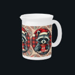 Christmas Raccoon Cocoa Cheer Beverage Pitcher<br><div class="desc">A charming raccoon dressed in a Santa hat holds a steaming mug of cocoa before a red buffalo plaid backdrop, capturing the cozy spirit of a rustic woodland Christmas. The combination of festive red, soft gray fur, and classic flannel pattern brings warmth and nostalgia to the holiday season. With its...</div>