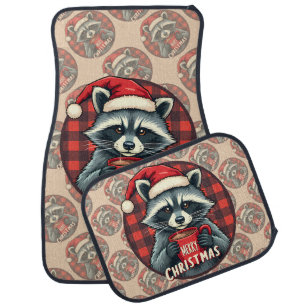 Christmas Raccoon Cocoa Cheer Car Floor Mat