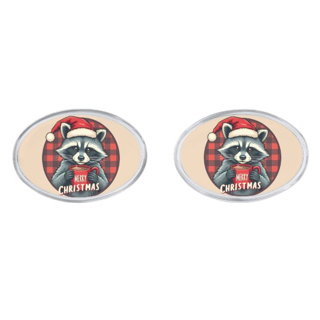 Christmas Raccoon Cocoa Cheer Cufflinks (Front)