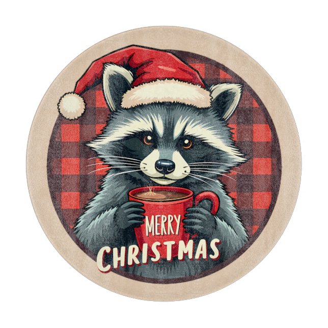Christmas Raccoon Cocoa Cheer Cutting Board (Front)