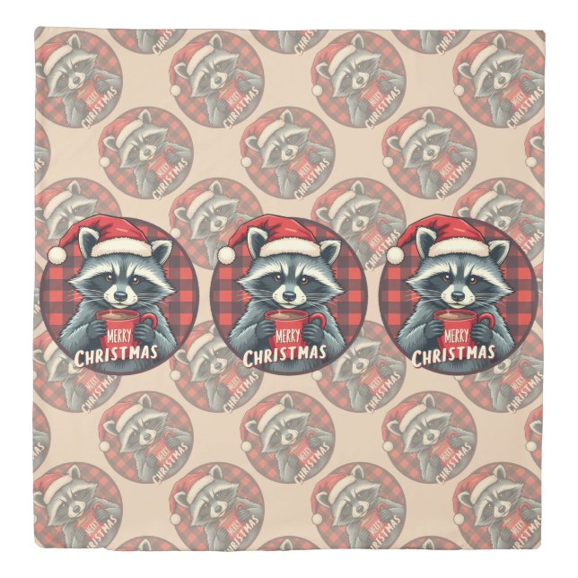 Christmas Raccoon Cocoa Cheer Duvet Cover (Front)