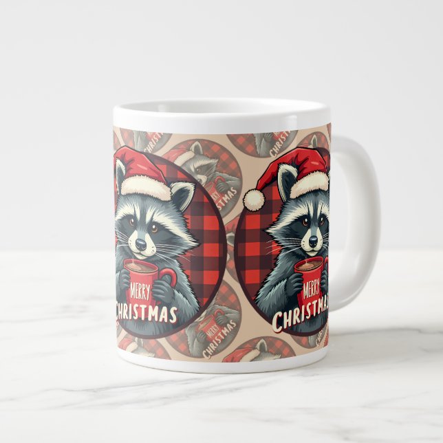 Christmas Raccoon Cocoa Cheer Giant Coffee Mug (Front Right)