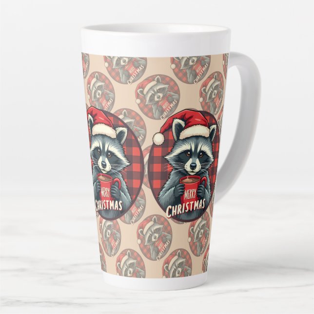 Christmas Raccoon Cocoa Cheer Latte Mug (Right Angle)