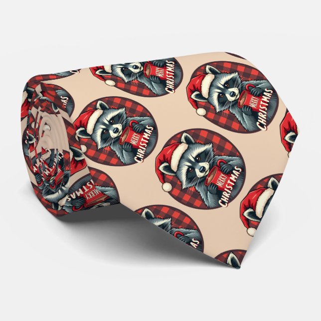 Christmas Raccoon Cocoa Cheer Neck Tie (Rolled)