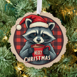 Christmas Raccoon Cocoa Cheer Ornament Card