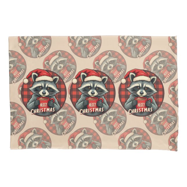 Christmas Raccoon Cocoa Cheer Pillow Case (Front)
