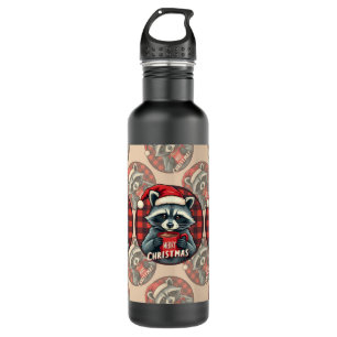 Christmas Raccoon Cocoa Cheer Stainless Steel Water Bottle