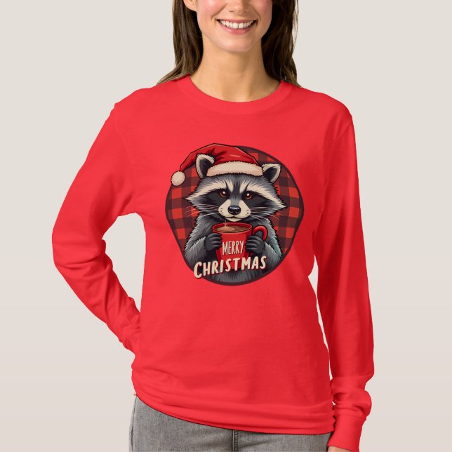 Christmas Raccoon Cocoa Cheer T-Shirt (Front)
