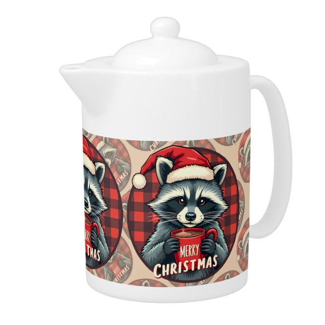 Christmas Raccoon Cocoa Cheer Teapot (Right)