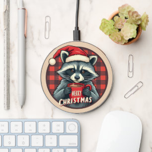 Christmas Raccoon Cocoa Cheer Wireless Charger