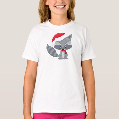 Christmas Raccoon Cute Raccoon Santa Hat Scarf  T_Shirt