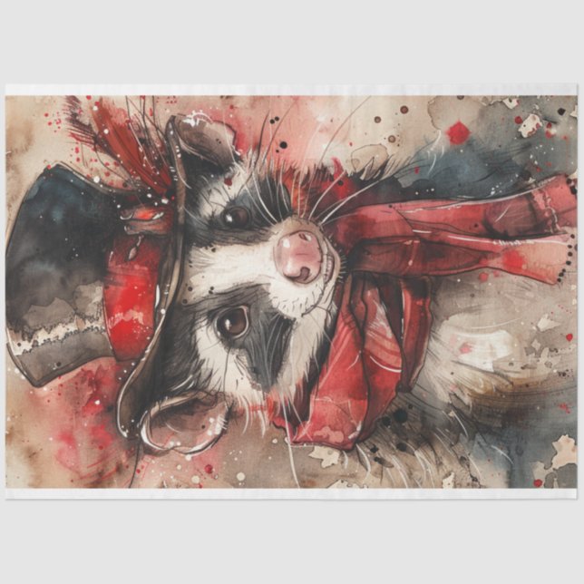 Christmas Raccoon Decoupage  Tissue Paper (Front)
