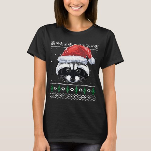 Christmas Raccoon Funny Santa Raccoon Xmas Ugly Sw T_Shirt