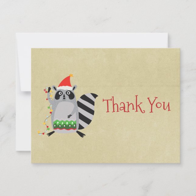 Christmas Raccoon in Santa Hat Thank You Invitation (Front)