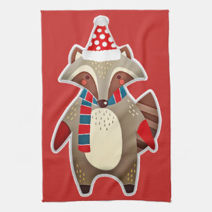 christmas raccoon kitchen towel