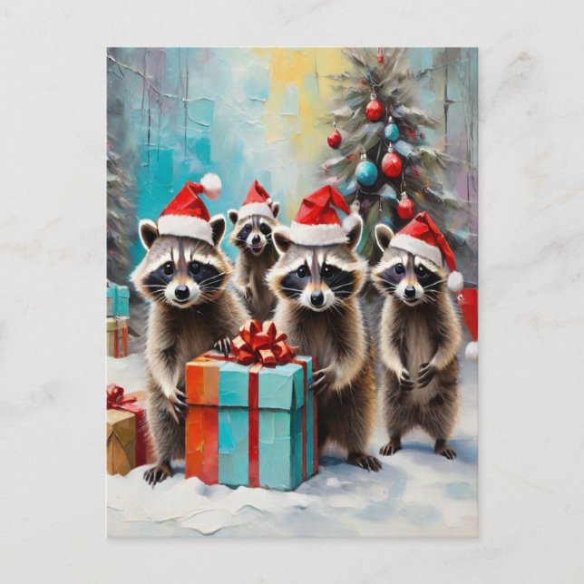 Christmas Raccoon Lover  Holiday Postcard (Front)