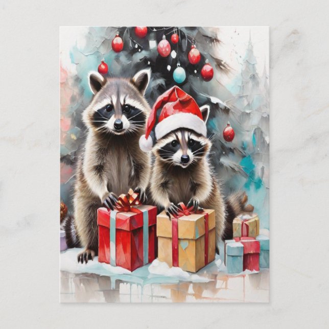 Christmas Raccoon Lover  Holiday Postcard (Front)