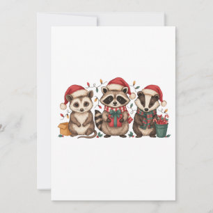 Christmas Raccoon Opossum Panda Santa Hat Xmas Invitation