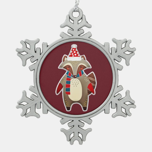 christmas raccoon pewter ornament (Front)