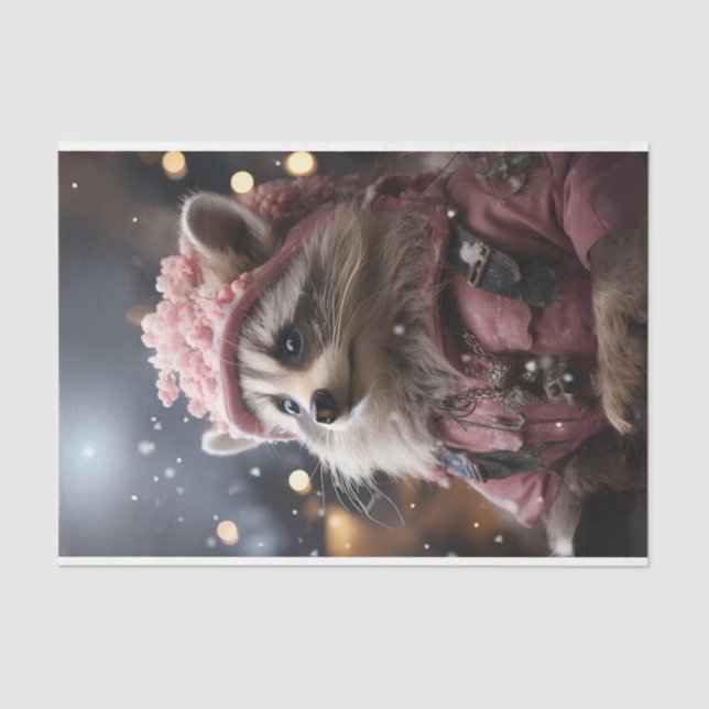 Christmas Raccoon Pink Jacket L.Facing Decoupage  Tissue Paper (Front)