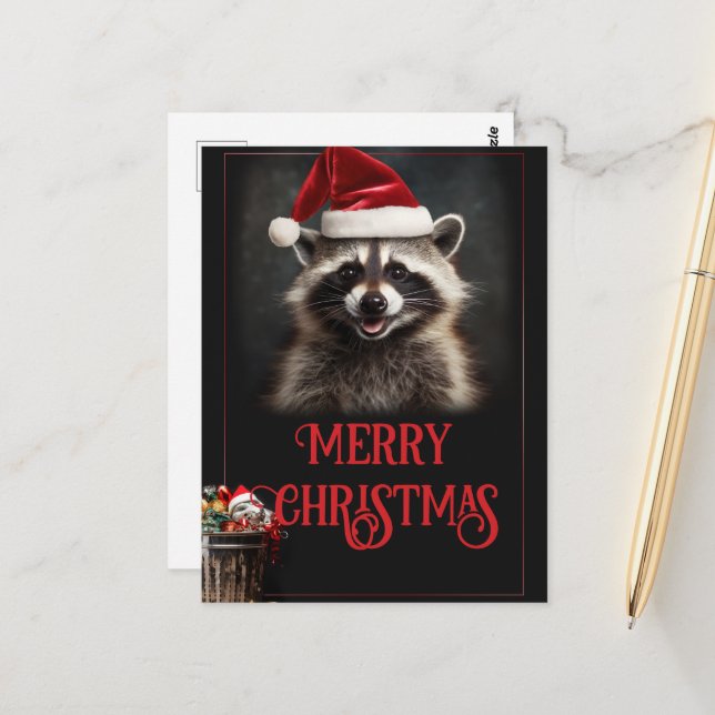Christmas Raccoon Postcard (Front/Back In Situ)