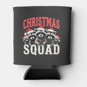 christmas raccoon, santa hat, christmas tree, rac can cooler