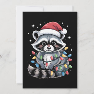 Christmas Raccoon Santa Hat String Lights Winter Invitation