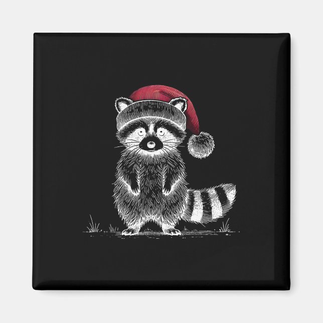 Christmas Raccoon Santa Hat Trash Panda Raccoon Lo Magnet (Front)