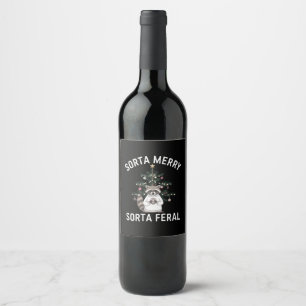 Christmas Raccoon Sorta Merry Sorta Feral Xmas Wine Label