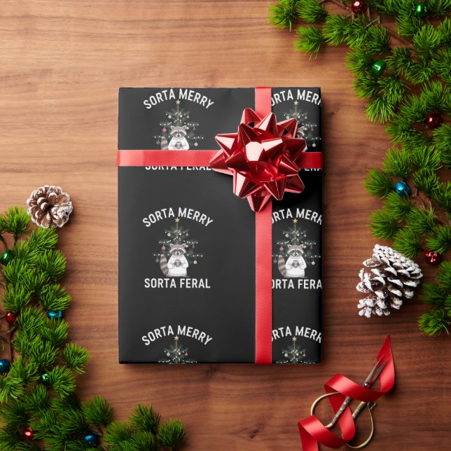 Christmas Raccoon Sorta Merry Sorta Feral Xmas Wrapping Paper (Holiday Gift)