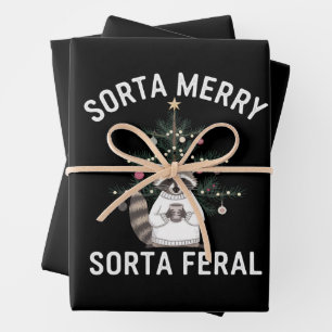 Christmas Raccoon Sorta Merry Sorta Feral Xmas Wrapping Paper Sheets