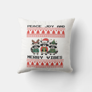 Christmas raccoon sweater throw pillow