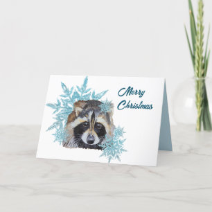 Christmas Raccoon Trash Panda Snowflakes Holiday Card