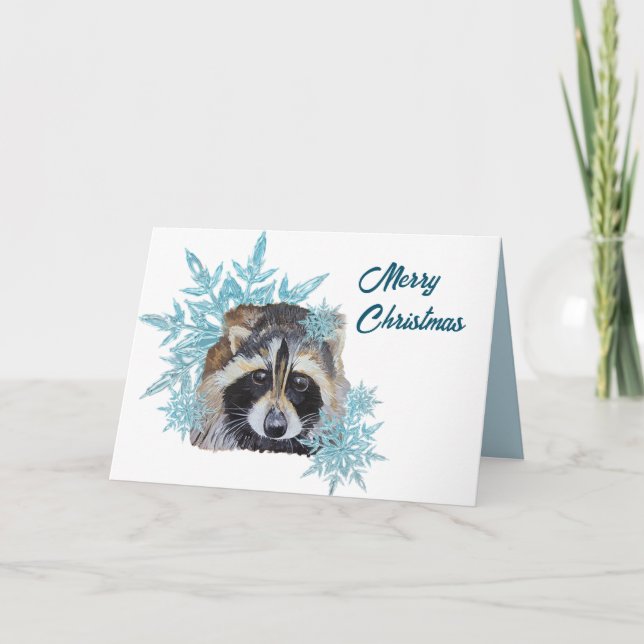 Christmas Raccoon Trash Panda Snowflakes   Holiday Card (Front)