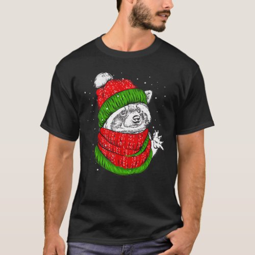 Christmas Raccoon with Beanie T_Shirt