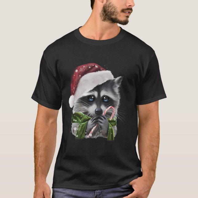 Christmas Raccoon With Candy Cane Graphic T-Shirt (Front)