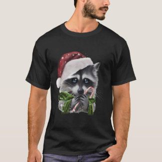 Christmas Raccoon With Candy Cane Graphic T-Shirt