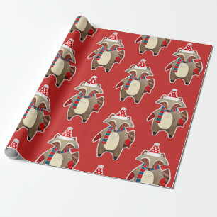 christmas raccoon wrapping paper