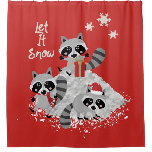 Christmas Raccoons Let It Snow Home Decor Shower Curtain