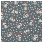Christmas Raccoons &amp; Snowflakes on Dark Gray-Blue Fabric