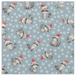 Christmas Raccoons &amp; Snowflakes on Light Gray-Blue Fabric