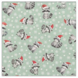 Christmas Raccoons &amp; Snowflakes on Light Green Fabric